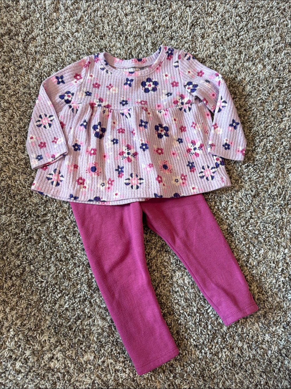 Falls Creek Pink Floral Top and Magenta Leggings Kids Matching Set